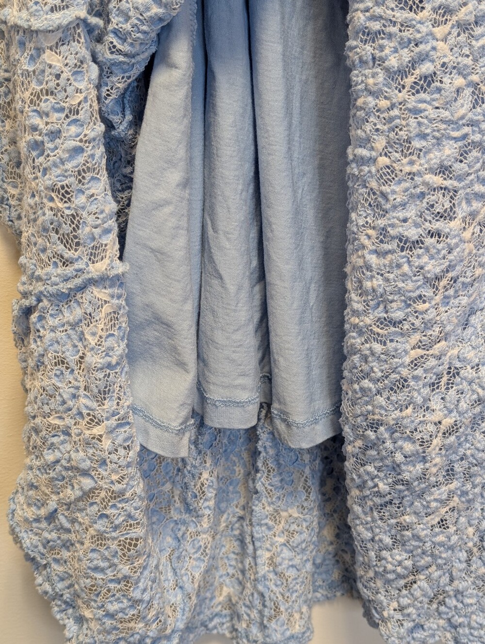 Free People XS Blue Lace Knit Crop Top & Midi Skirt Set Boho Cottagecore - Picture 11 of 16